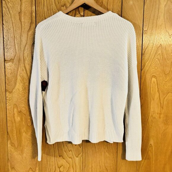 Hollister Womens White Oversized Pullover Sweater Blue Red Stripe Panel Size XS - Picture 4 of 5